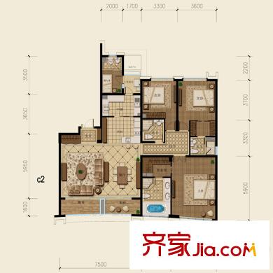 杭州遠(yuǎn)洋公館戶型圖西區(qū)3#C2戶型 3室2廳3衛(wèi)2廚