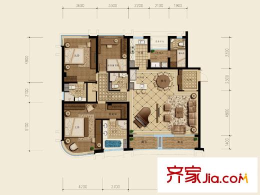 杭州遠(yuǎn)洋公館戶型圖西區(qū)6#C5戶型 3室2廳3衛(wèi)2廚