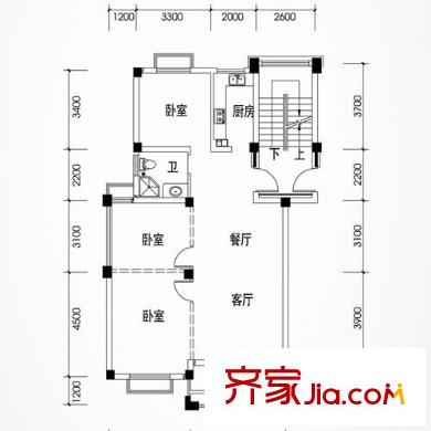 華庭嘉苑戶型圖C戶型 3室2廳1衛(wèi)1廚