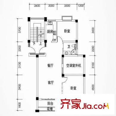 華庭嘉苑戶型圖A戶型 3室2廳1衛(wèi)1廚