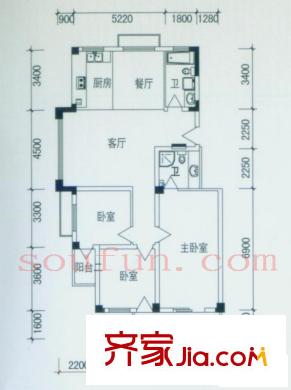 華庭嘉苑戶型圖D戶型 3室2廳2衛(wèi)1廚