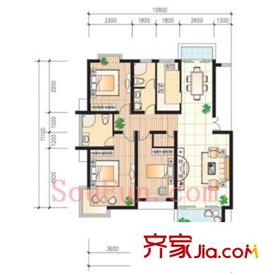 清合嘉園戶型圖3室 戶型圖 3室2廳2衛(wèi)1廚