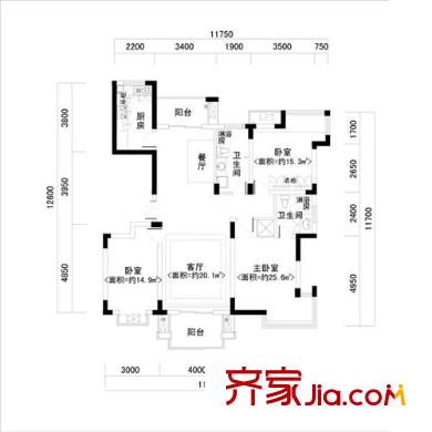 清合嘉園戶型圖3室 戶型圖 3室2廳2衛(wèi)1廚