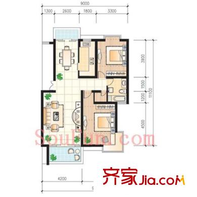 清合嘉園戶型圖3室 戶型圖 3室2廳1衛(wèi)1廚