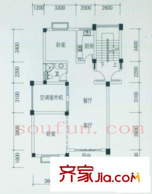 華庭嘉苑戶型圖B戶型 2室2廳1衛(wèi)1廚