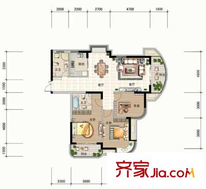 東方麗都花苑戶型圖4幢L戶型 3室2廳2衛(wèi)1廚