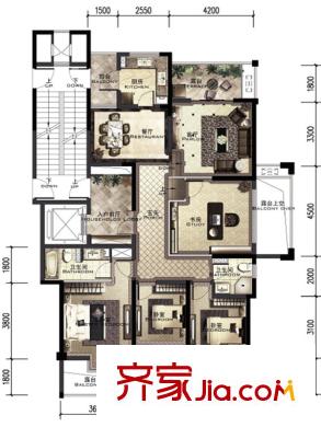 積家戶型圖D1戶型奇數(shù)層 4室2廳2衛(wèi)1廚