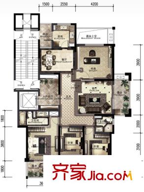 積家戶型圖D1戶型偶數(shù)層 4室2廳2衛(wèi)1廚