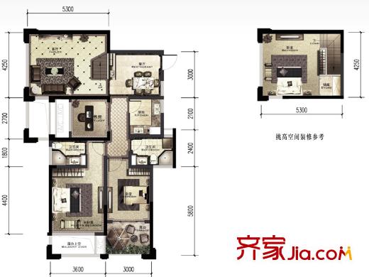 積家戶型圖B2戶型1號(hào)樓與2號(hào)樓奇數(shù)層 4室2廳2衛(wèi)1廚