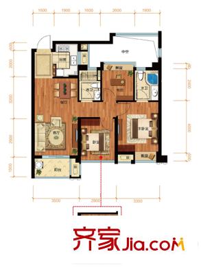 濱江萬家名城B戶型 89平方米 3室2廳2衛(wèi)