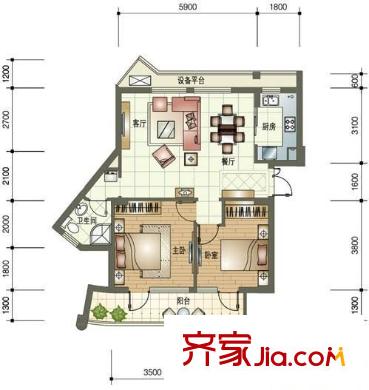 玉蘭公寓戶型圖2室 戶型圖 2室2廳1衛(wèi)1廚