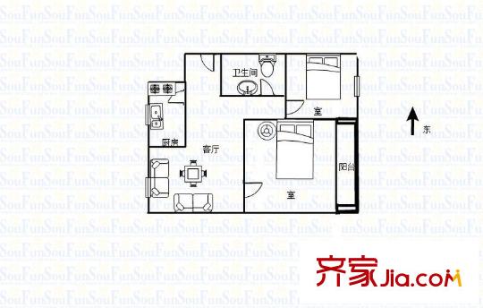 潤達花園 2室 戶型圖