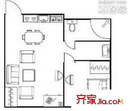 龍禧大酒店戶型圖 1室 1廳 1衛(wèi) 　 66.5平方米 