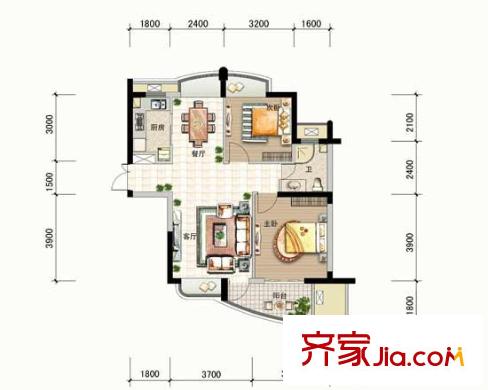東方麗都花苑戶型圖5幢C戶型 2室2廳1衛(wèi)1廚