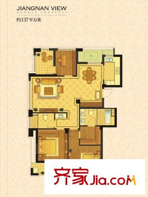 望江南戶(hù)型圖C戶(hù)型 3室2廳2衛(wèi)1廚