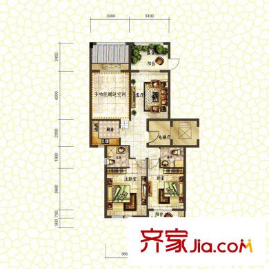 蒙卡岸戶型圖一期1-4號(hào)樓中間套標(biāo)準(zhǔn)層S1戶型 2室2廳1衛(wèi)1廚
