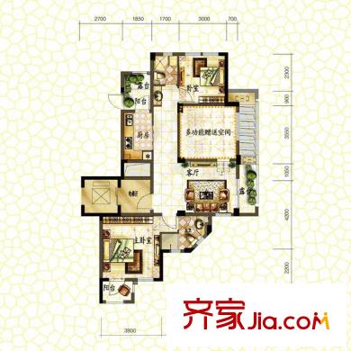 蒙卡岸戶型圖一期1號(hào)樓東邊套、2號(hào)樓西邊套標(biāo)準(zhǔn)層S3戶型 2室2廳2衛(wèi)1廚