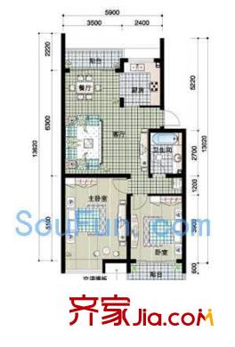東海未名園戶型圖2室 戶型圖 2室1廳1衛(wèi)1廚