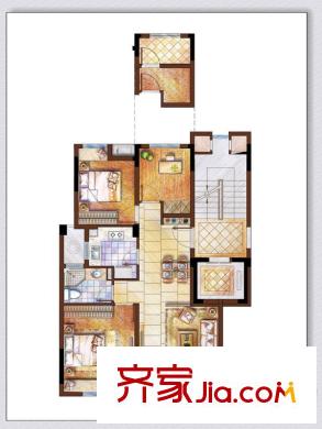 西溪華府戶型圖90方小戶型中間套 3室2廳1衛(wèi)1廚