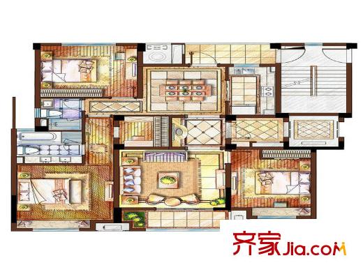 西溪華府戶型圖138方互拼中間套 3室2廳2衛(wèi)1廚