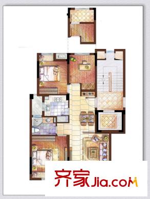 西溪華府戶型圖90方大戶型中間套 3室2廳1衛(wèi)1廚