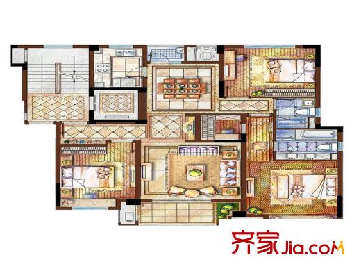 西溪華府戶型圖138方邊套 3室2廳2衛(wèi)1廚