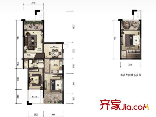 積家戶型圖A3戶型奇數(shù)層 3室2廳1衛(wèi)1廚