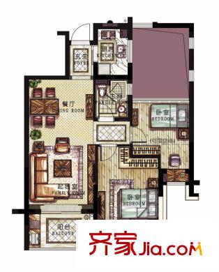 名城公館戶型圖2A戶型 2室2廳1衛(wèi)1廚