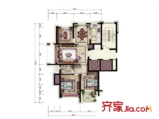 名城公館戶型圖10#樓偶數(shù)層Ka戶型 3室2廳1衛(wèi)1廚