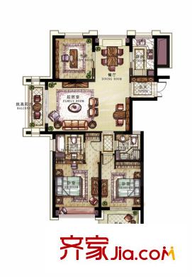 名城公館戶型圖C戶型 3室2廳2衛(wèi)1廚