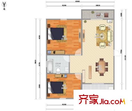 潤達花園 2室 戶型圖