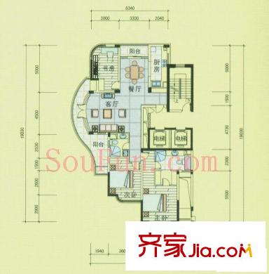 風(fēng)華苑戶型圖H戶型圖 3室2廳2衛(wèi)1廚