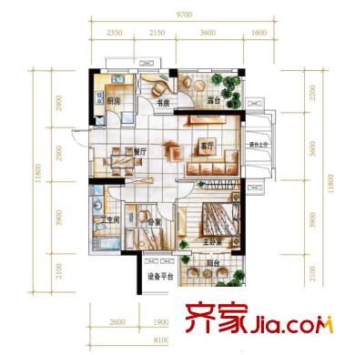 新西湖小鎮(zhèn)戶型圖D1戶型 3室2廳1衛(wèi)1廚