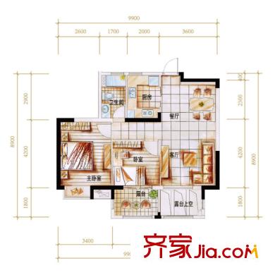 新西湖小鎮(zhèn)戶型圖C2戶型 2室2廳1衛(wèi)1廚