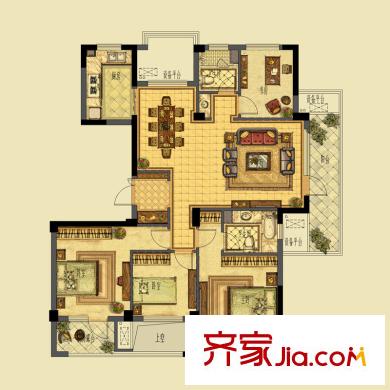 蔚藍(lán)郡戶型圖K戶型奇數(shù)層 4室2廳2衛(wèi)1廚