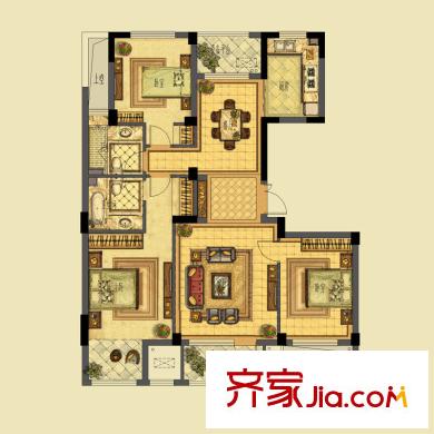 蔚藍(lán)郡戶型圖J戶型偶數(shù)層 3室2廳2衛(wèi)1廚