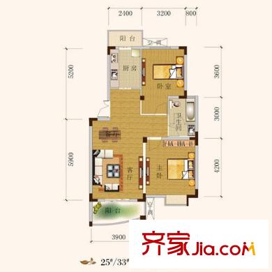 西城時(shí)代家園戶型圖a2戶型圖 2室2廳1衛(wèi)1廚