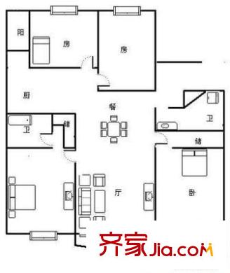 白馬公寓戶型圖4室 戶型圖 4室2廳2衛(wèi)1廚