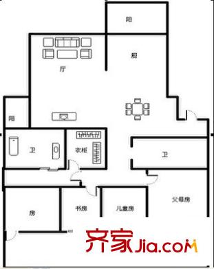 白馬公寓戶型圖4室 戶型圖 4室2廳2衛(wèi)1廚