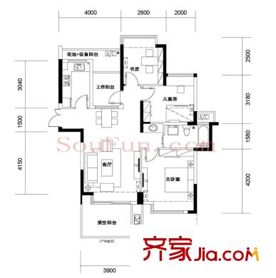 天陽上河戶型圖3室 戶型圖 3室2廳1衛(wèi)1廚