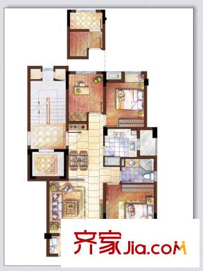 西溪華府戶型圖90方大戶型邊套 3室2廳1衛(wèi)1廚