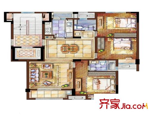 西溪華府戶型圖115方互拼中間套 3室2廳2衛(wèi)1廚