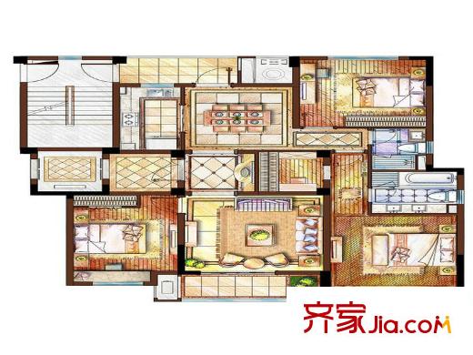 西溪華府戶型圖138方互拼邊套 3室2廳2衛(wèi)1廚