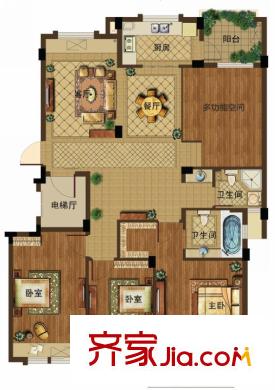 愛丁郡戶型圖一期B戶型 3室2廳2衛(wèi)