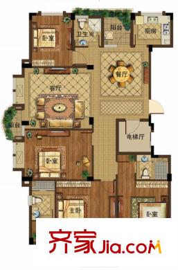 愛丁郡戶型圖一期D戶型 4室2廳3衛(wèi)