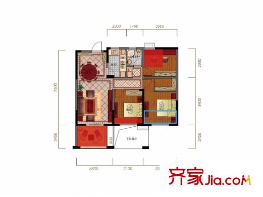 香頌戶型圖O戶型圖 3室2廳1衛(wèi)1廚