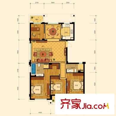 曙光之城戶型圖H1偶數(shù)層戶型 4室2廳2衛(wèi)1廚