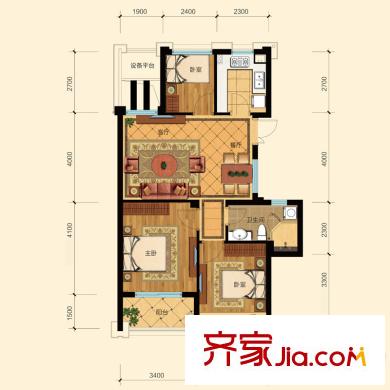 曙光之城戶型圖J2戶型 3室2廳1衛(wèi)1廚