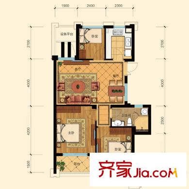 曙光之城戶型圖J1戶型 3室2廳1衛(wèi)1廚