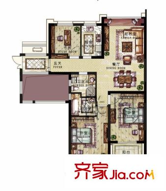 名城公館戶型圖3B戶型 3室2廳2衛(wèi)1廚